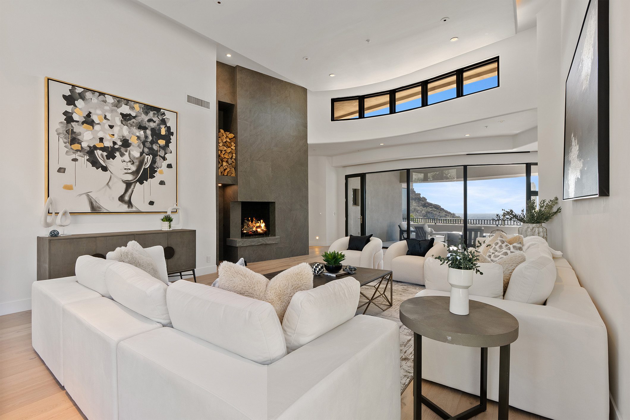 Home-Staging-living-room-luxury-modern-furniture-decor Home staging in luxury living room with high ceilings